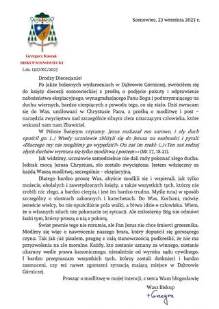 List biskupa Grzegorza Kaszaka do diecezjan