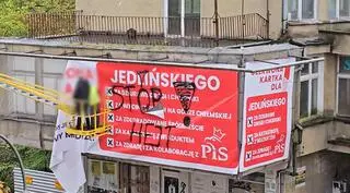 Baner krytykujący działania aktualnego prezydenta miasta