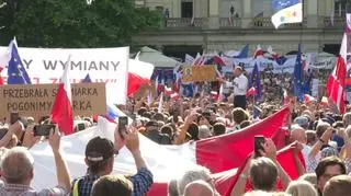 Tusk addressed opposition supporters at the rally in Poznań