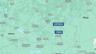 Miejscowości Kupiańsk i Łyman na mapie Ukrainy 