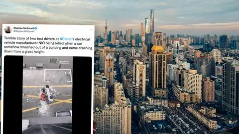 Auto wypadło z trzeciego piętra. W środku były dwie osoby