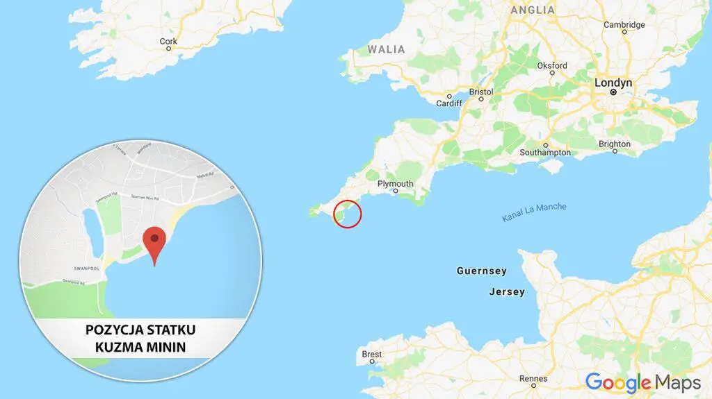 Rosyjski statek utknął w okolicy miasta Falmouth