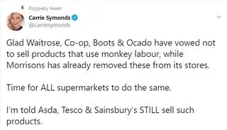 Wpis Carrie Symonds na Twitterze 