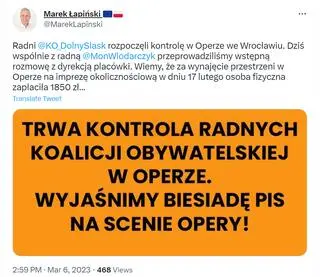 Wpis na Twitterze radnego wojewódzkiego z PO
