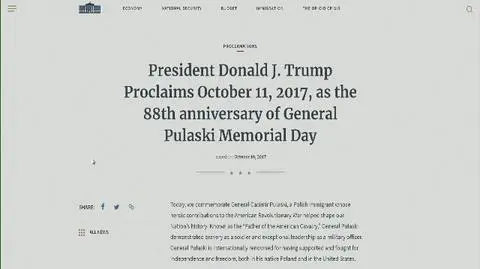 U.S. President proclaims October 11 2018 as General Pulaski Memorial Day