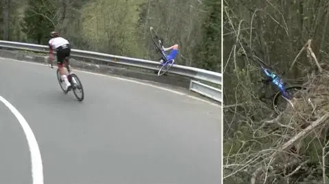 Kolarz przeleciał przez barierki. Mogło skończyć się tragicznie