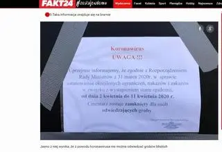 Informacje o zakazie odwiedzania grobów na Cmentarzu Powązkowskim w Warszawie