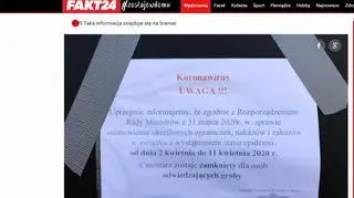Informacje o zakazie odwiedzania grobów na Cmentarzu Powązkowskim w Warszawie