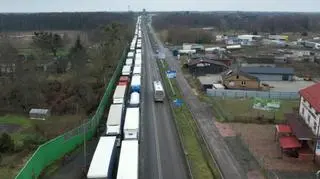The queue formed by trucks was 46 kilometers long at one point