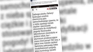 Post z fałszywą informacją powielającą teorię spiskową