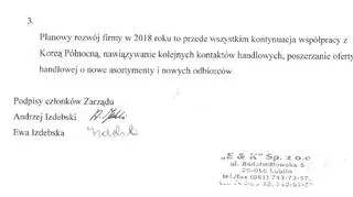 Fragment sprawozdania firmy E&K mówiący o współpracy z Koreą Północną.