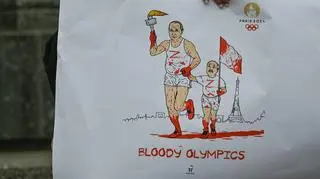 Protest przeciwko obecności rosyjskich i białoruskich sportowców na Igrzyskach w Paryżu. Kraków, 31 marca 2023