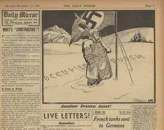 "Kolejny składnik zamrożonych aktywów". Rysunek satyryczny z "Daily Mirror" z 17 listopada 1941 roku