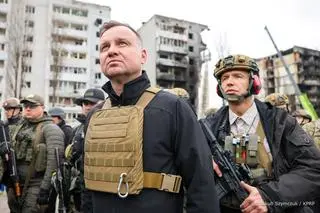 Andrzej Duda in Borodyanka (photo taken on April 13) 