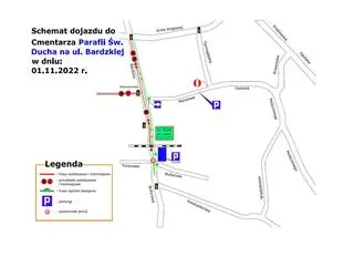 Schemat dojazdu do cmentarza Parafii Św. Ducha