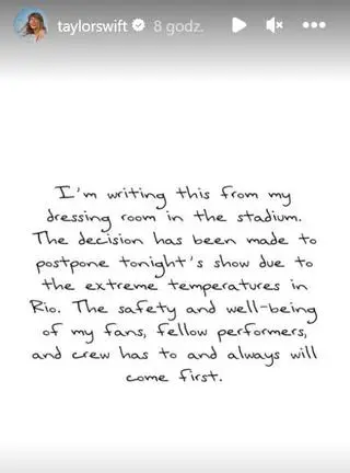 Taylor Swift przełożyła koncert w Rio de Janeiro