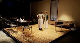 Próba do spektaklu z udziałem uchodźczyń w Teatrze Śląskim