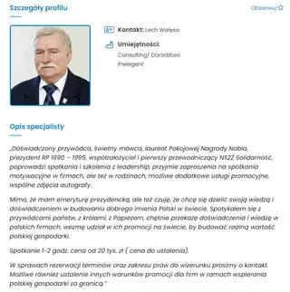 Profil Lecha Wałęsy w serwisie dla osób szukających pracy