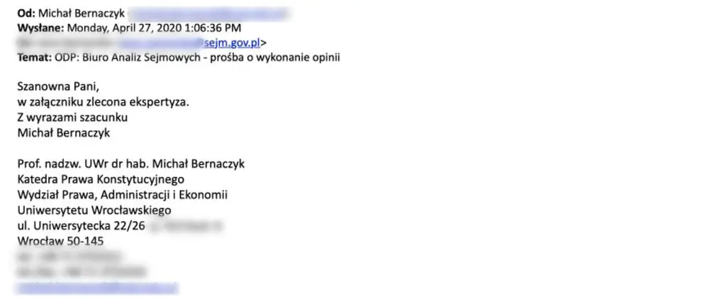ekspert wysyła opinię do BAS