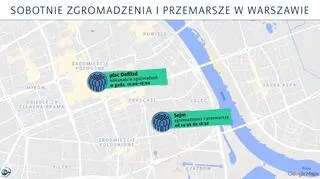 Sobotnie zgromadzenia i przemarsze w Warszawie