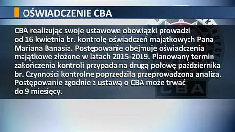 Oświadczenie CBA: kontrola oświadczeń majątkowych Banasia do drugiej połowy października