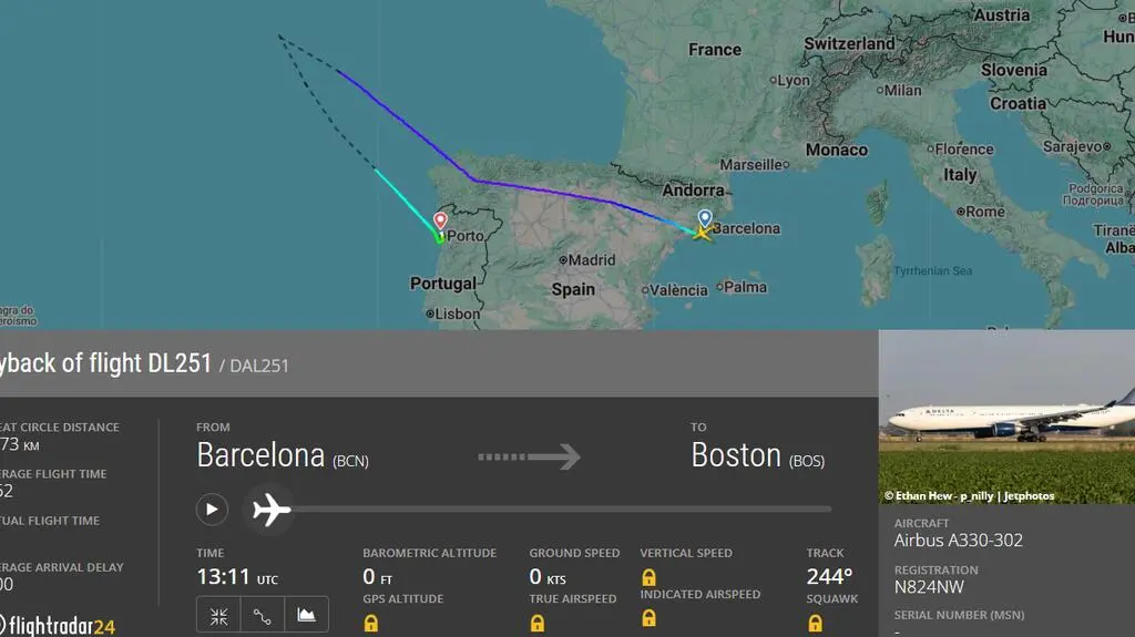 Samolot linii Delta Air Lines, lecący z Barcelony do Bostonu, awaryjnie lądował w Porto