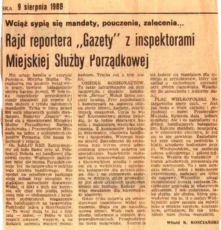 Gazeta Poznańska z 9 sierpnia 1988 r. o pracy Miejskiej Służby Porządkowej