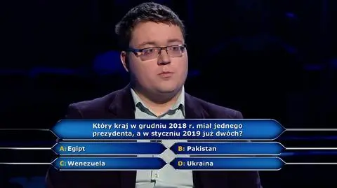 Pytanie w "Milionerach" o kraj, który w styczniu 2019 roku miał dwóch prezydentów 