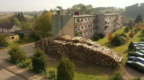 Drewno przy bloku w Ostrowicach