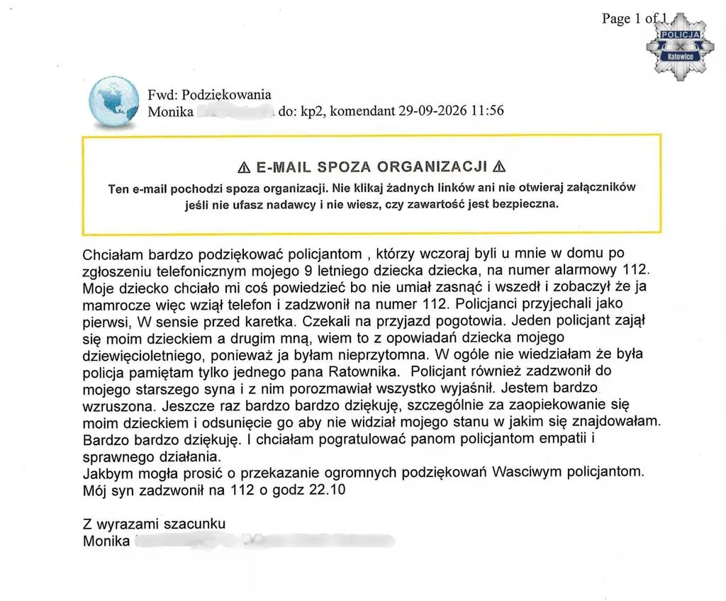 Mail z podziękowaniami
