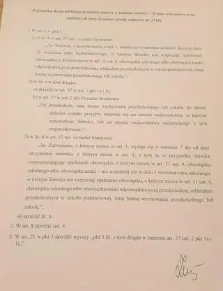Lista poprawek dotyczących edukacji domowej