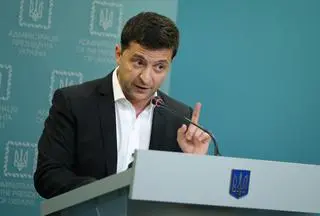 Wołodymyr Zełenski podczas przemówienia w październiku 2019 roku
