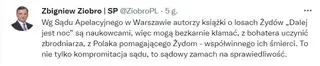 Wpis Zbigniewa Ziobry w sprawie wyroku stołecznego Sądu Apelacyjnego o książce "Dalej jest noc"