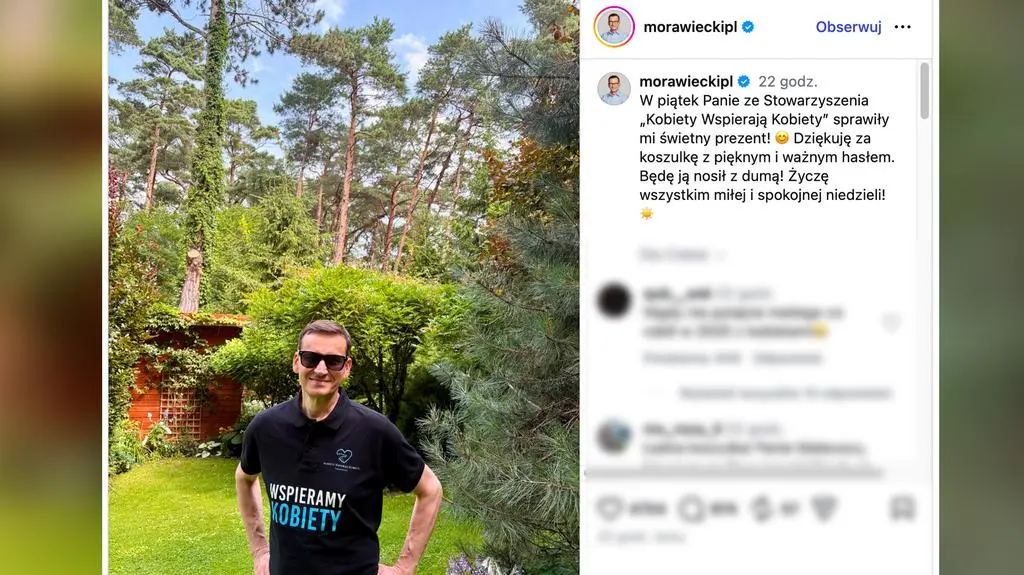 Mateusz Morawiecki w koszulce stowarzyszenia "Kobiety wspierają kobiety"