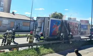 Pożar ciężarówki na Trakcie Brzeskim