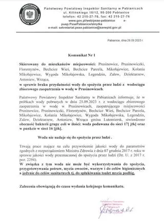 Komunikat Powiatowej Stacji Sanitarno-
Epidemiologicznej w Pabianicach