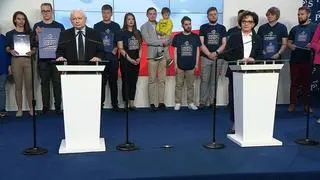Jarosław Kaczyński i Elżbieta Witek na konferencji prasowej