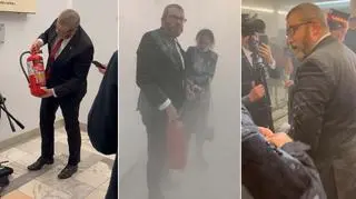 Grzegorz Braun złapał za gaśnicę i zgasił świece chanukowe