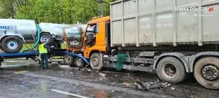 Zderzenie trzech ciężarówek na A4 w Mysłowicach