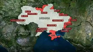 Miejsca ataków i rejony aktywności rosyjskich wojsk. Sytuacja w piątek 25 lutego