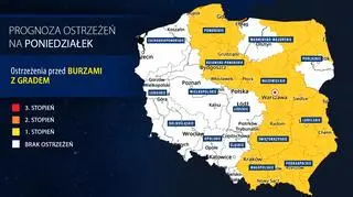 Prognoza zagrożeń IMGW na poniedziałek