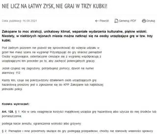 Policja w Zakopanem ostrzega przez graniem w trzy kubki
