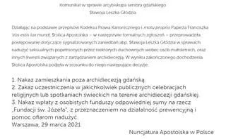 Komunikat ws. arcybiskupa Głódzia