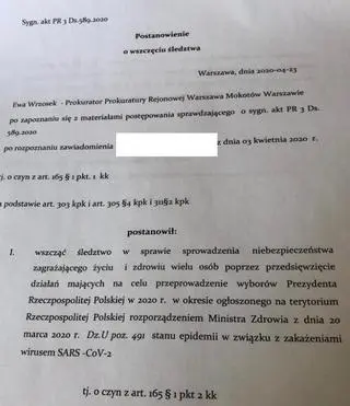 Postanowienie o wszczęciu śledztwa dotyczącego wyborów prezydenckich 