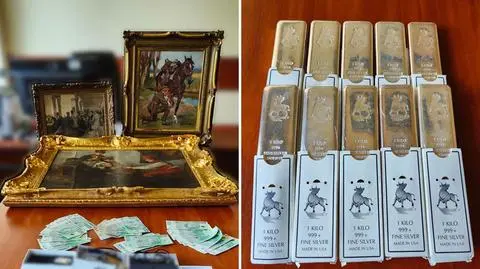 Policjanci znaleźli u podejrzanych między innymi sztabki srebra, obrazy uznanych artystów i gotówkę