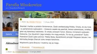 Wpis proboszcza na stronie parafii po sejmowym incydencie z udziałem Grzegorza Brauna