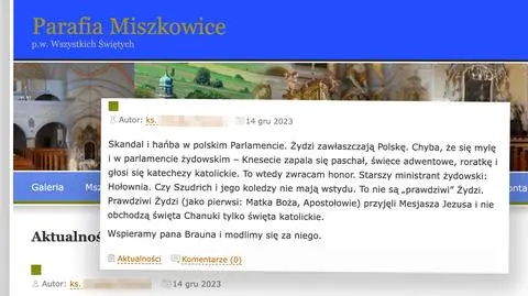 Wpis proboszcza na stronie parafii po sejmowym incydencie z udziałem Grzegorza Brauna