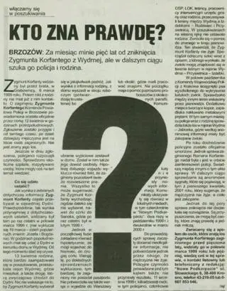 Tekst w "Nowym Podkarpaciu" na temat zaginięcia i poszukiwań Zygmunta Korfantego 