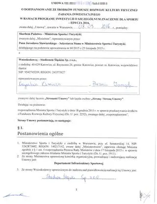 Umowa pomiędzy Ministerstwem Sportu a Stadionem Śląskim 