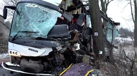 Autobus uderzył w drzewo. 10 osób poszkodowanych